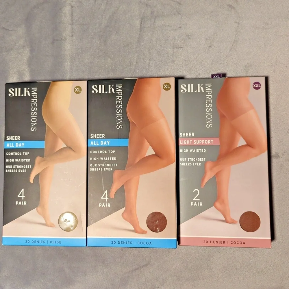Silk Impressions Pantyhose XL, 2XL Beige, Cocoa Mixed Lot 3 Boxes 10 pairs